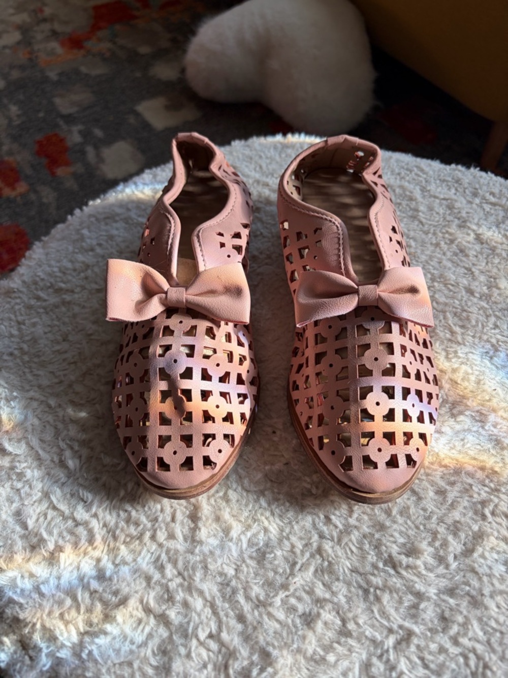 Pink Bow Cutout Slip-On Flats